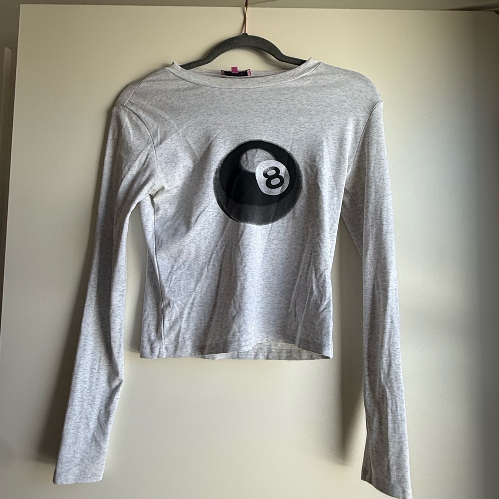 Edikted Light Gray Long Sleeve Top with 8-Ball Design